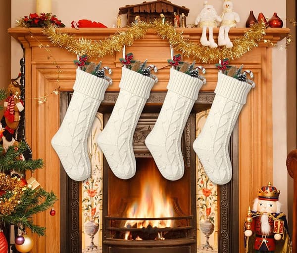 Sæt med 4 store strikkede julestrømper, 46 cm