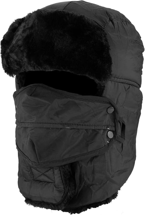 Foret Pilot Hue med Vindtæt Maske - Sort, Unisex Vinterrytter