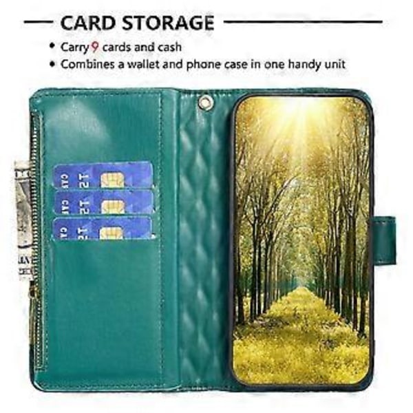 BINFEN COLOR BF Style-15 Fodral till iPhone 16 Pro Max Rombmönstrat Läder Telefonskal Green