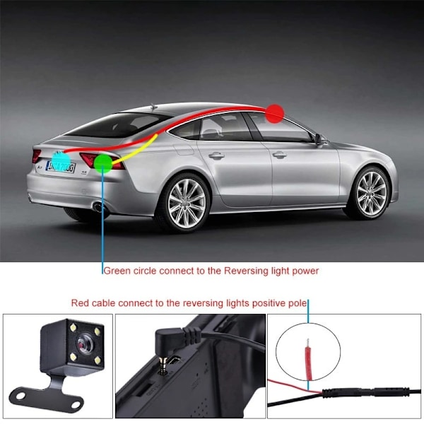 Camecho Bakkamera med Super Night Vision IP68 Vandtæt Bil Bakkamera 170° Vidvinkel LED Nattesyn Bakkameraer