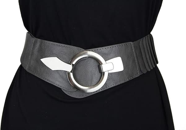 Elastisk belte for kvinner, ca. 6 cm bredt med sølvringspenne