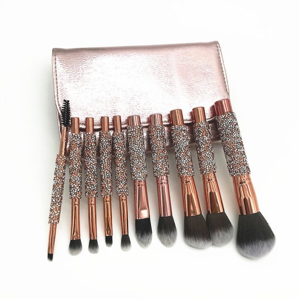 1 Set 10 Pcs Rhinestone Makeup Brush Set Professional Beauty Cosmetic Brushes With Bag Face Make Up Tools