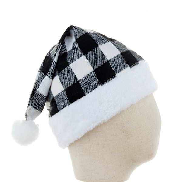 2 Røde, Sorte og Hvide Ternede Plys Plaid Julehatte