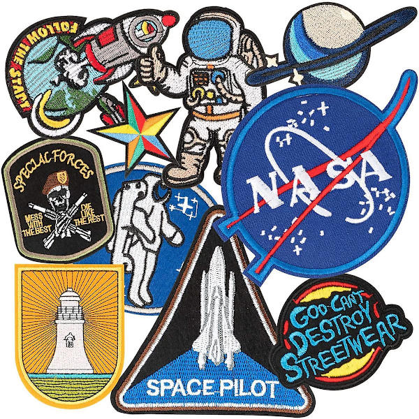 10 stk. broderiklæbermærker, astronaut-rummand-broderiklæbermærker, lappeklæbermærker