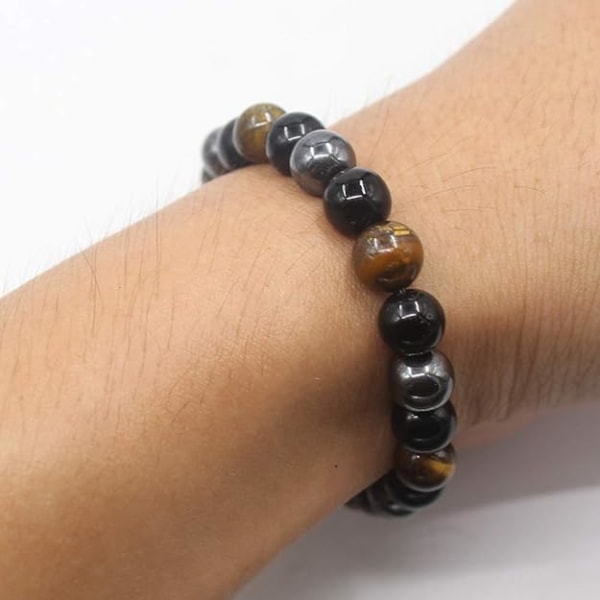 Triple Protection Tiger's Eye Armbånd, Hematit og Sort Obsidian