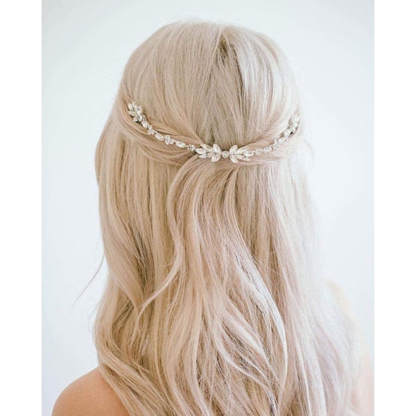Hårkam Brud Hårranke Bryllup Blomst Hårtilbehør Bryllup Rhinestone Bryllup Hårbøyle for kvinner (Sølv)