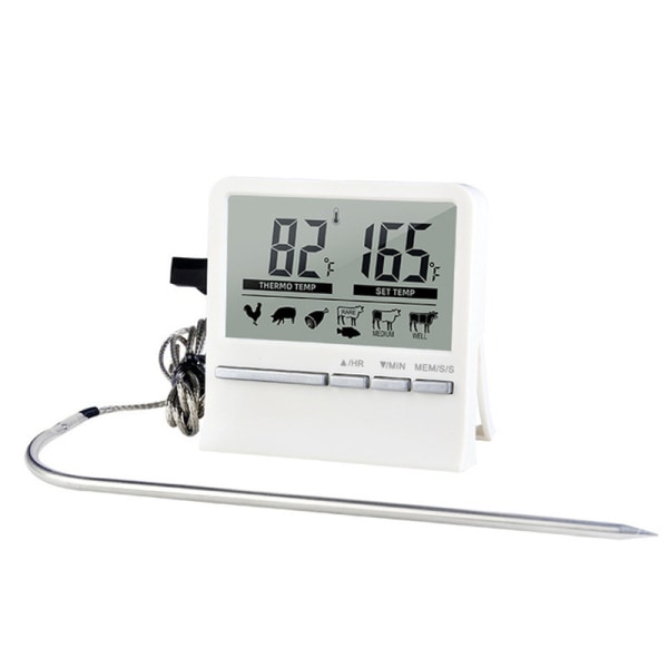 1 STK Digital kökstermometer med sond Stor LCD-skärmstimer och förinställda temperaturtermometrar för att baka grill och kött