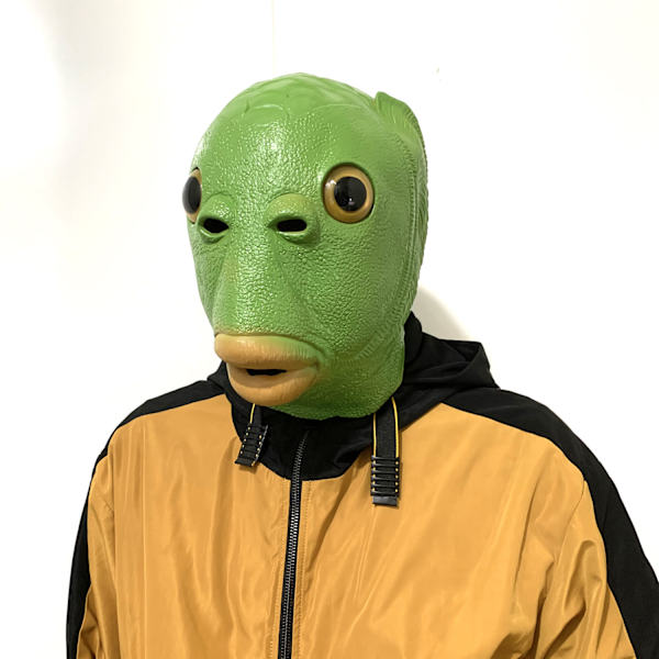 Grønn fiskhode dyr latex hodeplagg maske