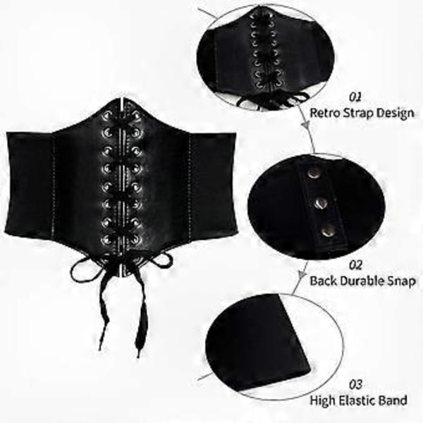Breda Korsettbälten i Konstläder för Kvinnor - Elastiska Midjeaccessoarer för Smalare Figur Black