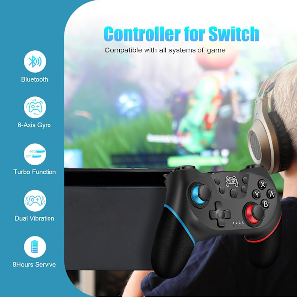 Kontroll för Switch, Trådlös Pro Gamepad för Switch Lite, Joys