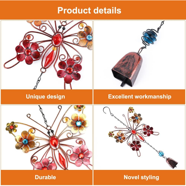 1 stk. Udendørs vindspil i metal med sommerfuglemotiv - Stor størrelse - Zen-vindspil