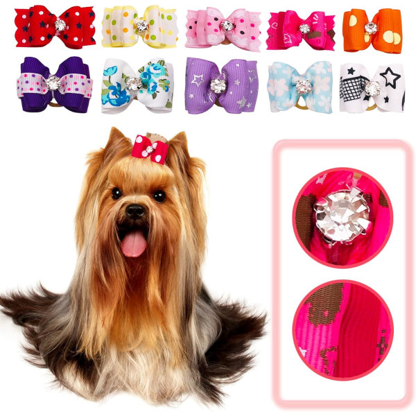 100 Pack Dog Hair Bows with Rubber Bands for Small Medium Puppy C