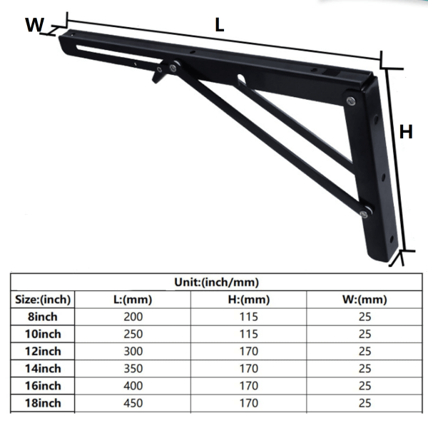 2 stk. sammenklappelige hyldebeslag 450mm sammenklappelige hyldebeslag Heavy Duty