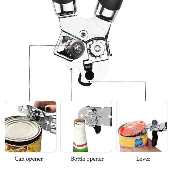 Boksåpnere Boksåpner 3-i-1 Rustfritt Stål Manuelle Boksåpnere Med Sklisikkert Håndtak Boksåpnere