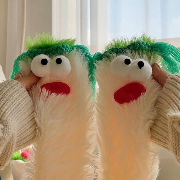 Grå, 2 par, Termiska strumpor, varma, mysiga, tecknade monsterstrumpor, cu