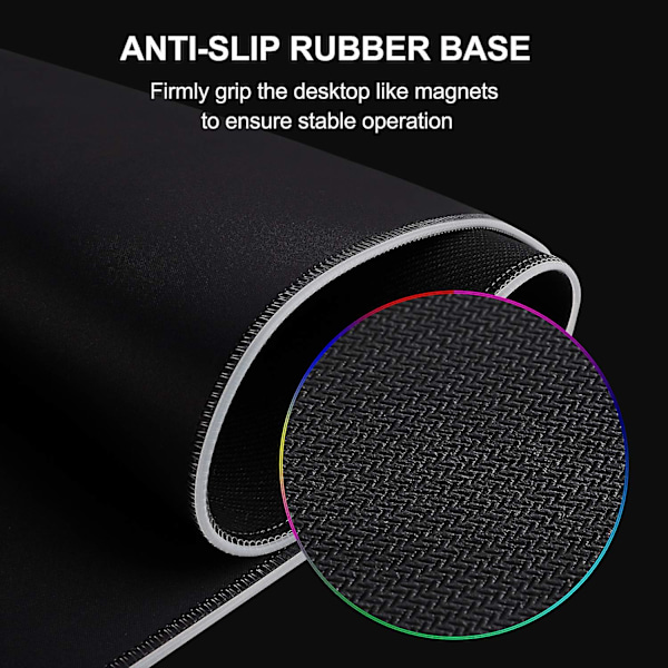 Stor RGB Gaming Musemåtte - 14 Tilstande Skridsikker Gummibase og Vandtæt Overflade, 800 X300 X4 Mm