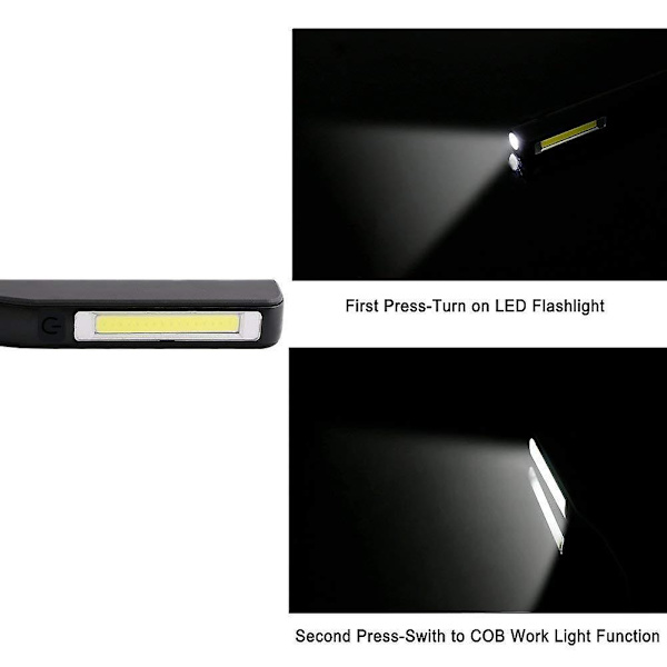 USB-oppladbar arbeidslampe, 2 stk inspeksjonslampe LED-lommelykt, magnetisk klipslomme COB-lommelykt for hjemmet