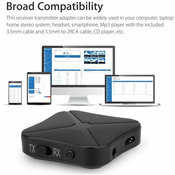 2 stk. Bluetooth-sender og -modtager, trådløs lydkonverter Blu