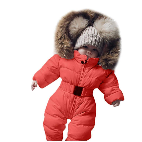 Unisex Baby Hooded Jumpsuit för 0-24 månader Pojkar Flickor Jumpsuit Romper med pälskrage（60cm）