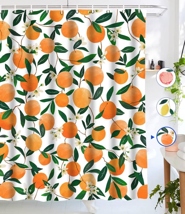 Oranssi vedenpitävä kangaskylpyhuoneverho, 180 * 180cm 12 koukulla