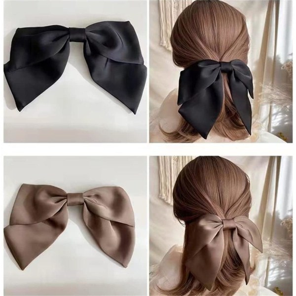 Large Hair Clip For Women Black Satin Barrettes With Bow Elegant