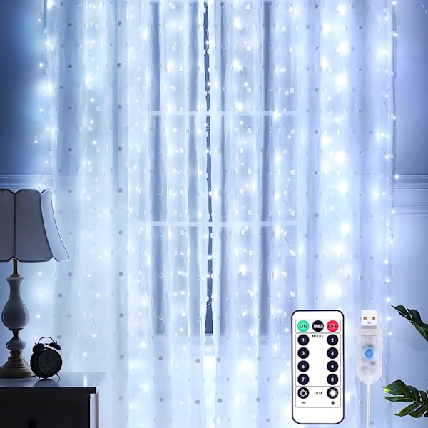 Gardinstribe, 3x3m Gardinstribe 300 LED Vandtæt IP65 Vi
