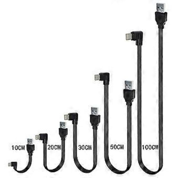 USB 2.0 Hann til USB C Datakabel Rett Hode/90 Graders Vinklet Flat Kabel For Nettbrett Telefoner 480Mbps Dataoverføring 0.2m straight head