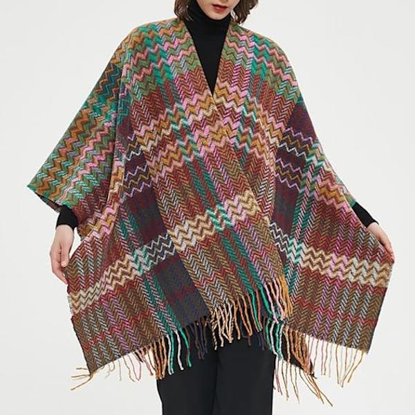 Rosa-gul Kvinnors Varmt Sjal Wrap Cape Vintertröjor Öppen Fro