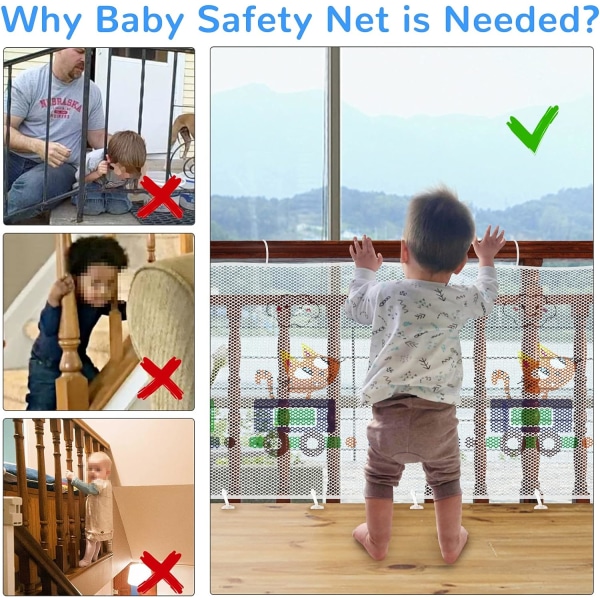 (300 L x 79H CM) Child Safety Net, 3 Metres Baby Stair Railing Sa