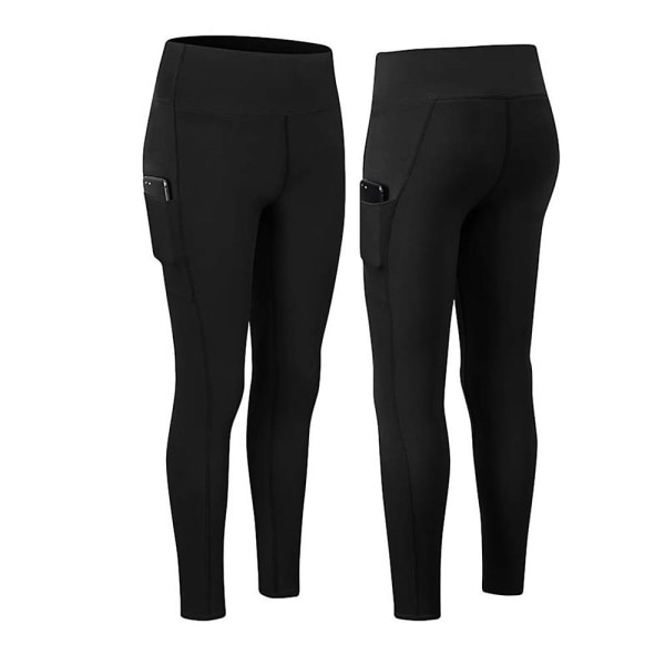 Damtights med hög midja, sidofickor, sportleggings, yogabyxor (10(XL) svart)