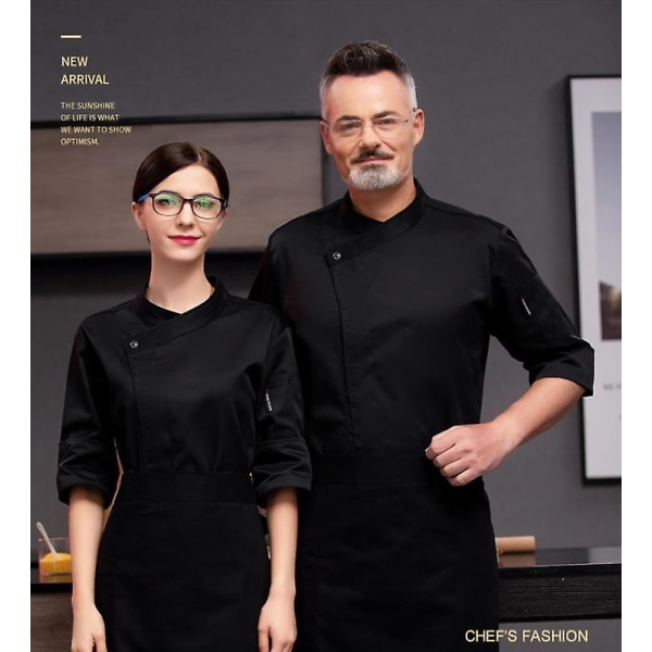 Unisex långärmad restaurang Hotellkök Kock Arbetskläder Uniform（M Black）