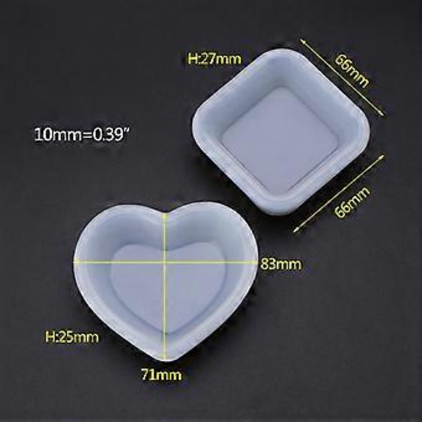 Hjerte Firkant DIY Epoxy Resin Form Håndlavet Disk Plade Smykkefremstilling Silikoneform Nem Frigørelse til Kage Håndværk Dekor Klar