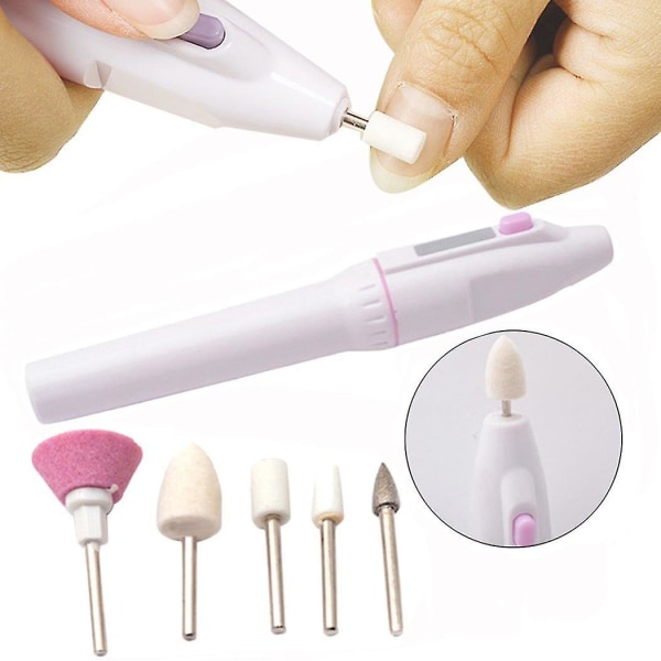 Elektrisk nagelfil, 5-i-1 elektrisk set Grinder Grooming Kit innehåller set, nagelbuffert
