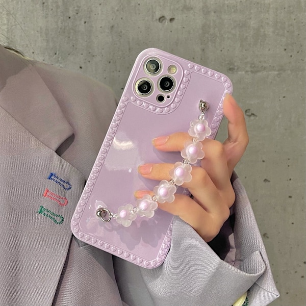 Love-telefonfodral som passar iPhone 11 skyddande fodral TPU skyddande fodral med blomkedja lila