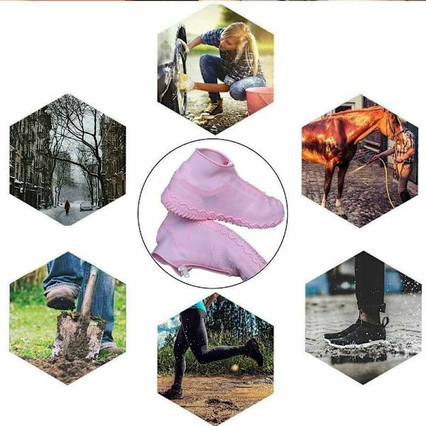 Vedenpitävät kengänsuojat, uudelleenkäytettävät silikonikengänsuojat liukumattomalla vahvistetulla pohjalla sateisille ja lumisille päiville miehille, naisille - Pinkki L