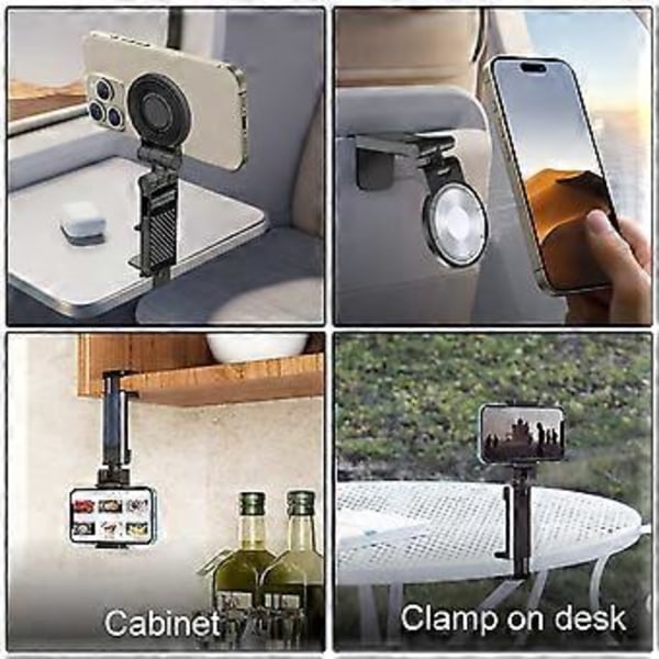 Foldbar Telefonholder Clip Magnetisk Telefonholder Rejse Skrivebord Mobiltelefon Stand 360 Graders Rotationsstand til 16 15 14 13 Black magnetic style