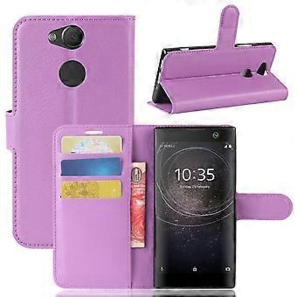 Litchi Tekstur Stand Læder Wallet Mobil Case til Sony Xperia XA2 - Lilla Purple