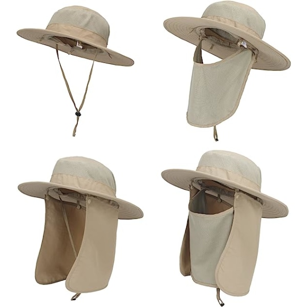 Outdoor Sun Hat UPF 50 Protection Waterproof Fishing hat Face Cover Summer Neck Flap Hat Kakhi