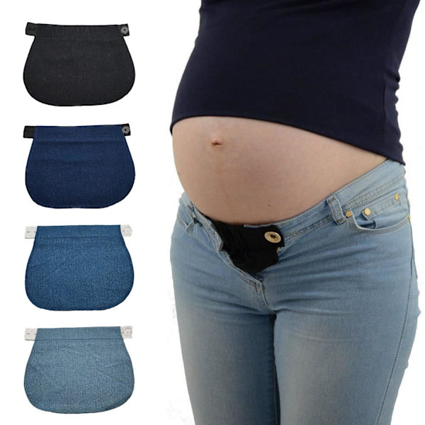 4-delt denimbelte, justerbar forlengelsesbelte, elastisk bukseforlengelsesbelte for gravide, elastisk forlengelse