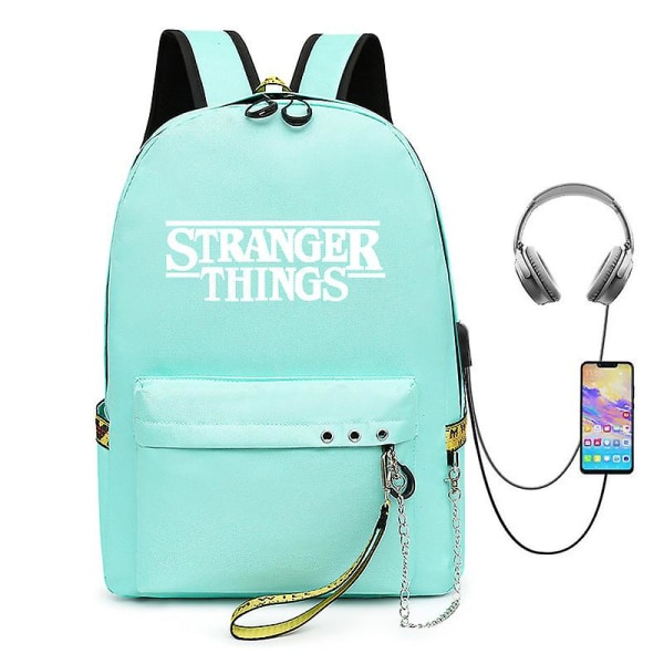 Stranger Things Backpack Usb Charging Backpack Unisex Students Schoolbag（Green2）