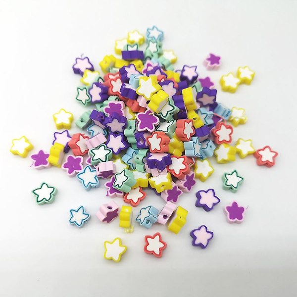 300 st Polymer Clay Beads Handgjorda frukttema Lösa distanspärlor för smycketillverkning av armband（Star）
