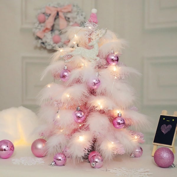 Rosa konstgjord julgran med LED-ljus - 45 cm