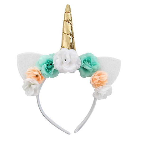 Enhörningsblomma prinsessa flicka klänning tyll tyllklänningar med pannband（pannband）