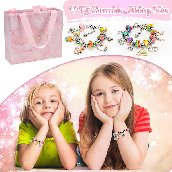 Tjejgåvor för 6 7 8 9 10 år, barn Diy konst hantverk set för flicka ålder 5-11 födelsedagspresent charm armband gör-det-själv-kit
