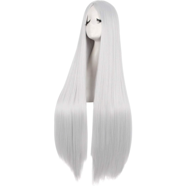 39 tuuman / 100 cm pitkä silkkinen suora anime-peruukki (hopea)
