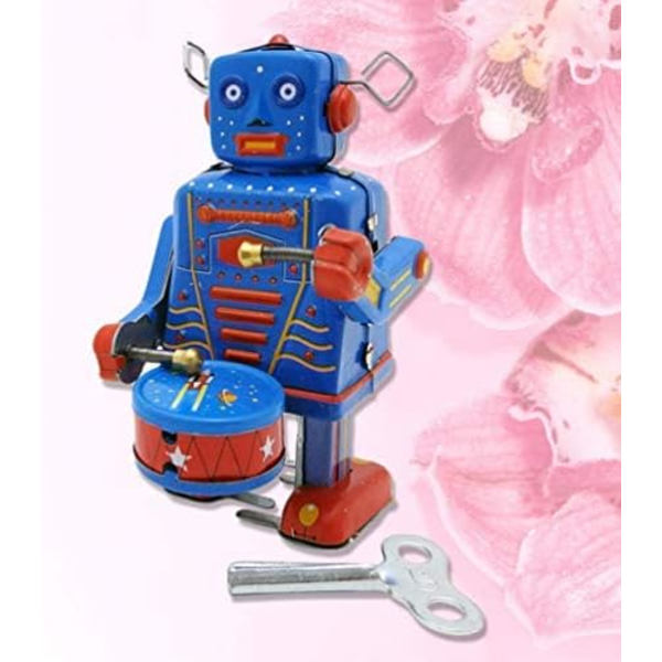 Mekaaninen rumpu robotti käämitys sarjakuva antiikki tinalevy lelu Vintage koristeellinen lapset aikuiset - Robot rumpu