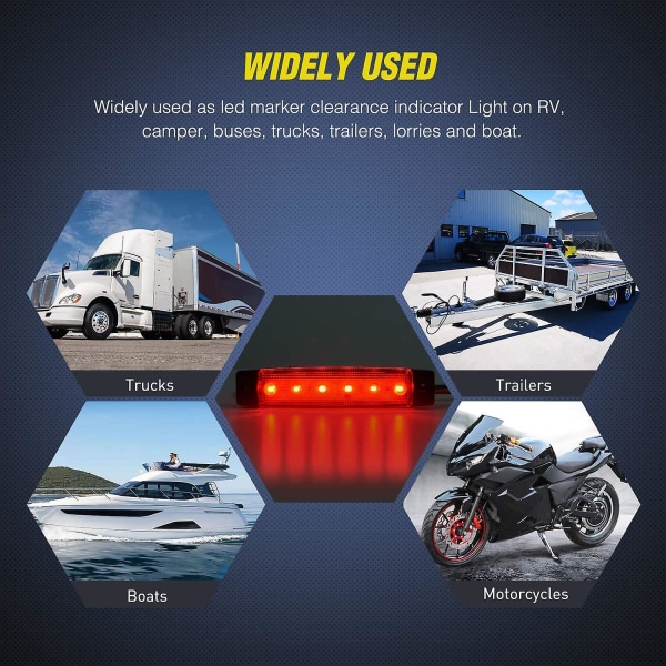 10 stk. 3,7 tommer 6 LED sidelygte til trailer, markørlys, til lastbil, personbil, trailer (rød)