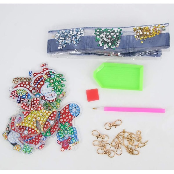 8 stk Jule DIY Diamantmaleri Nøkkelringer Juletema