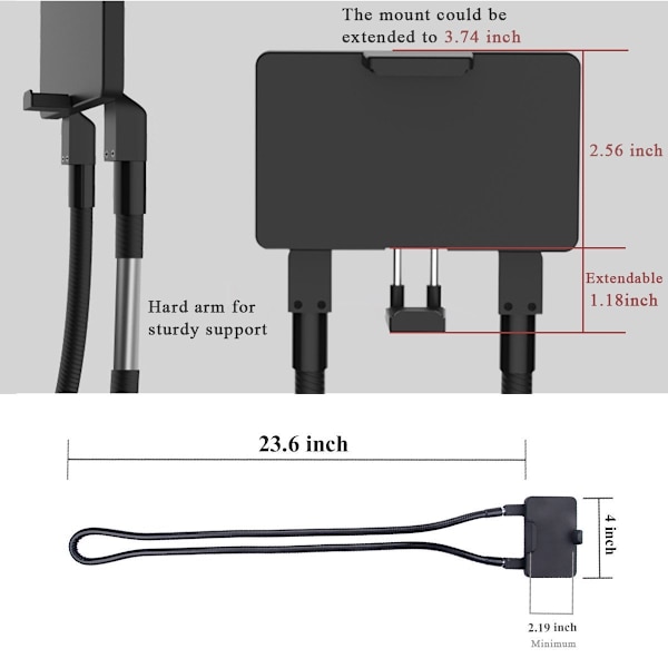 Lat telefonhållare för nacke, handsfree, roterande, vertikal, horisontell, gåshals, multifunktionsfästen - för mobiltelefon, surfplatta, iPad, Kindle, iPhone, Samsung och andra smartphones, multivinkelhållare