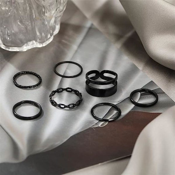Svart Knuckle Ring Set för kvinnor för flickor Snake Chain Stacking Ring V